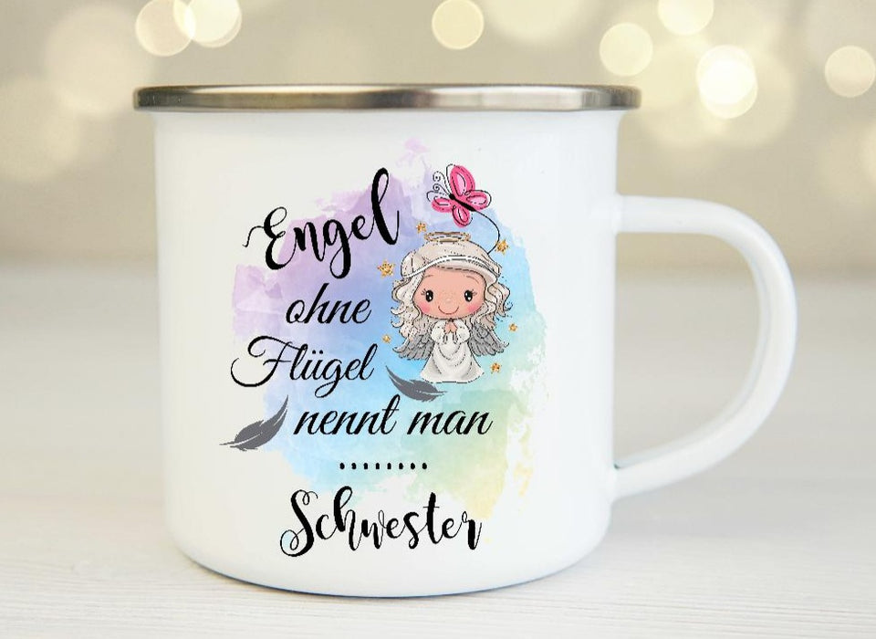 Personalisierte Tasse Engel ohne Flügel nennt man Schwester Emaillie oder Keramik - CreativMade 
