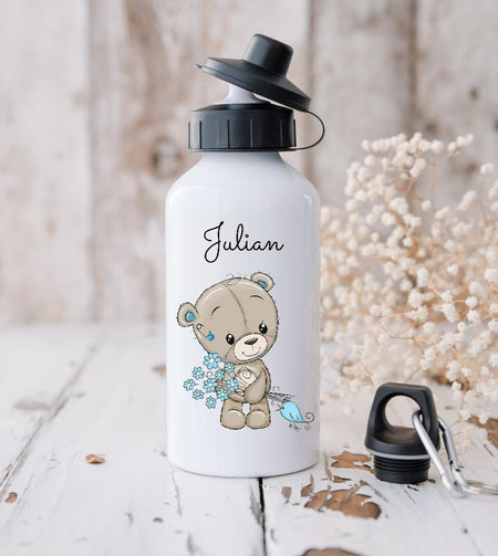 Personalisierte Trinkflasche mit Name Teddybär Junge - CreativMade 
