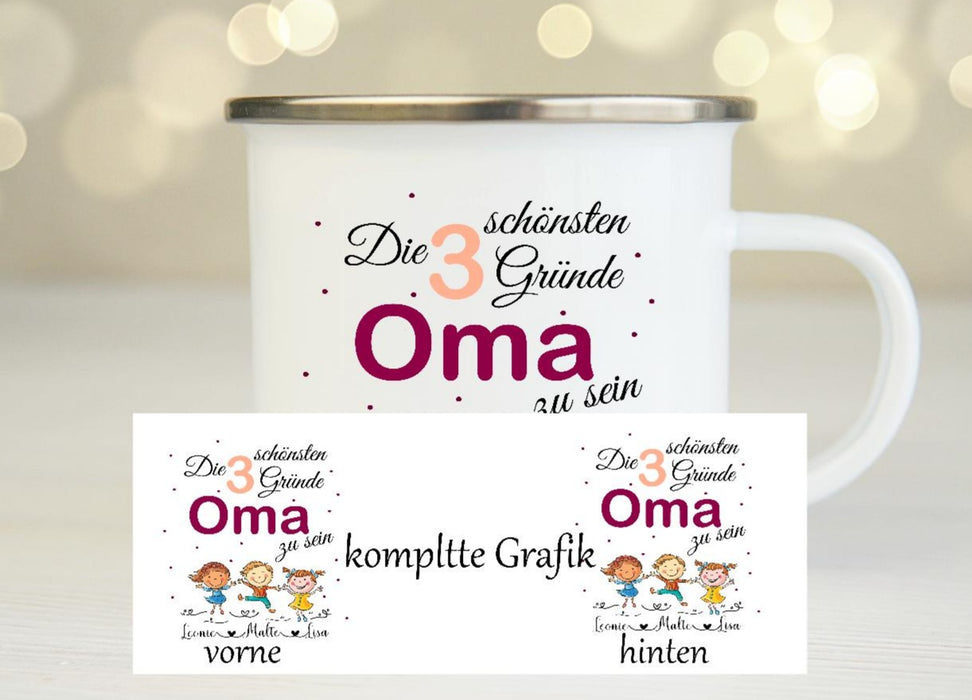 Personalisierte Tasse Oma mit Name Emaillie oder Keramik - CreativMade 