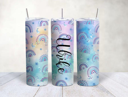 Personalisierter Trinkbecher mit Name & Strohhalm Regenbogen to go Becher - CreativMade 