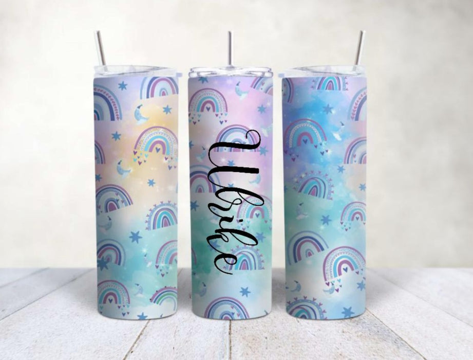 Personalisierter Trinkbecher mit Name & Strohhalm Regenbogen to go Bec– CreativMade