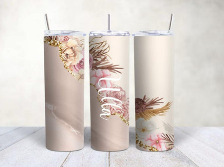 Personalisierter Trinkbecher mit Name & Strohhalm Boho Blume to go Becher - CreativMade 