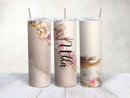 Personalisierter Trinkbecher mit Name & Strohhalm Boho Blume to go Becher - CreativMade 