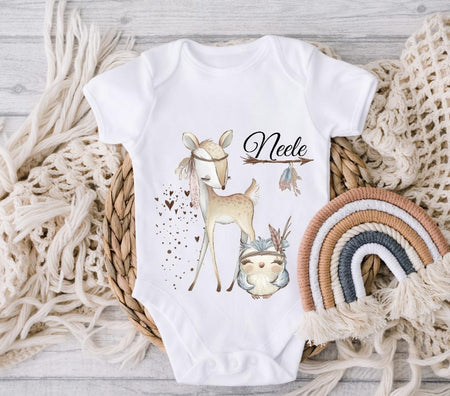Baby Body mit Name Reh Eule - CreativMade 