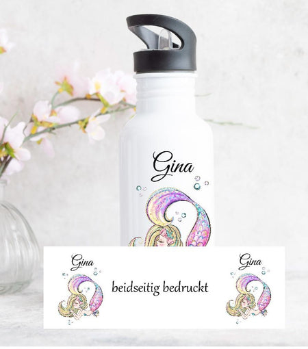 Trinkflasche mit Name Kinder Meerjungfrau Mädchen - CreativMade 