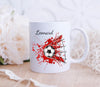 Tasse mit Name Fußball Rot Emaillie oder Keramik - CreativMade 