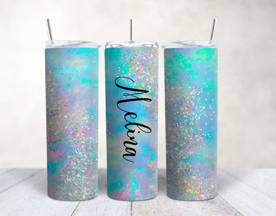 Personalisierter Trinkbecher mit Name & Strohhalm Glitzer bunt to go Becher